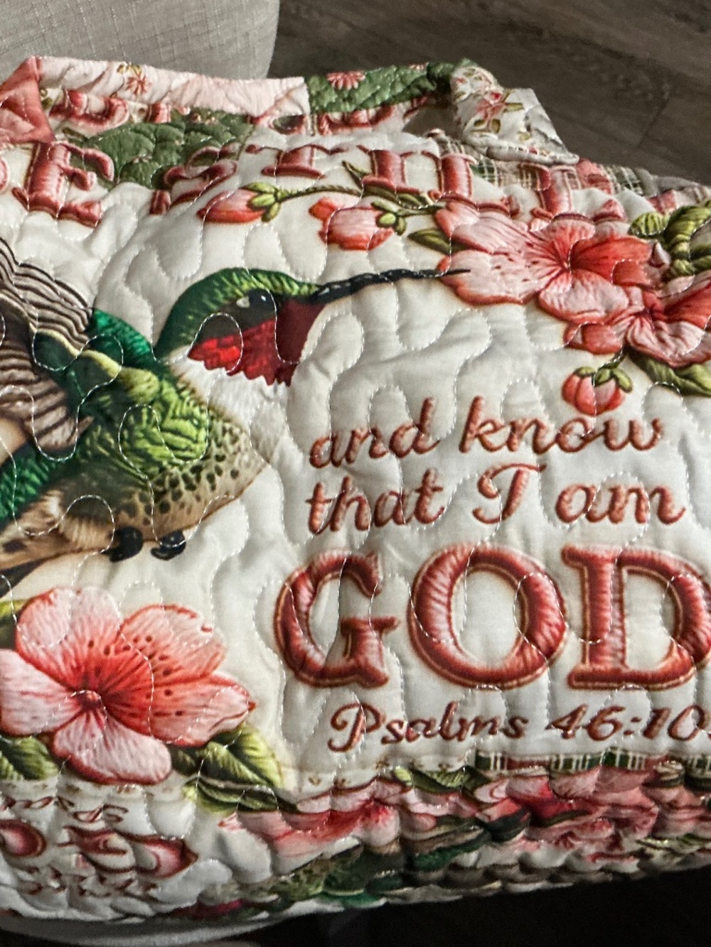 Quilted Hummingbird Scripture Duffle Bag